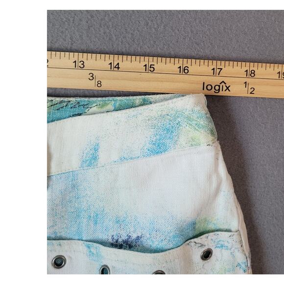 Chico’s Linen Blend Coastal Style Fish Postcard Print Cropped Pants Size 2.5 - Picture 4 of 7